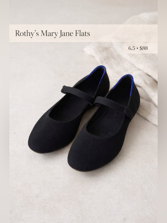 Rothy's Shoes - Rothy’s Black Knit Mary Jane Flats Blue Trim W6.5